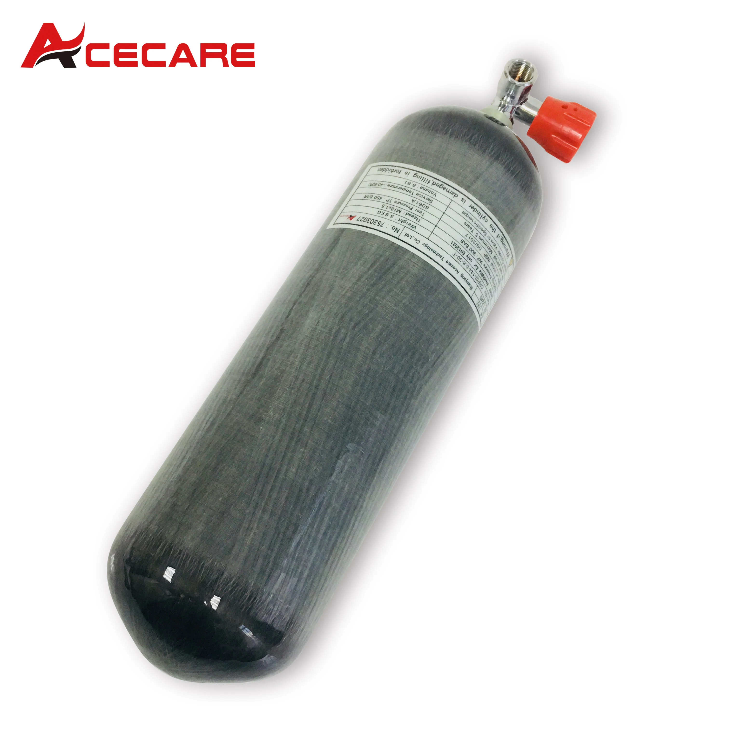 AC16811 Acecare 6.8L CE 4500Psi PCP Пейнтбол углеродное волокно цилиндр акваланг бак для дайвинга с красным клапаном ВВС Кондор страйкбол