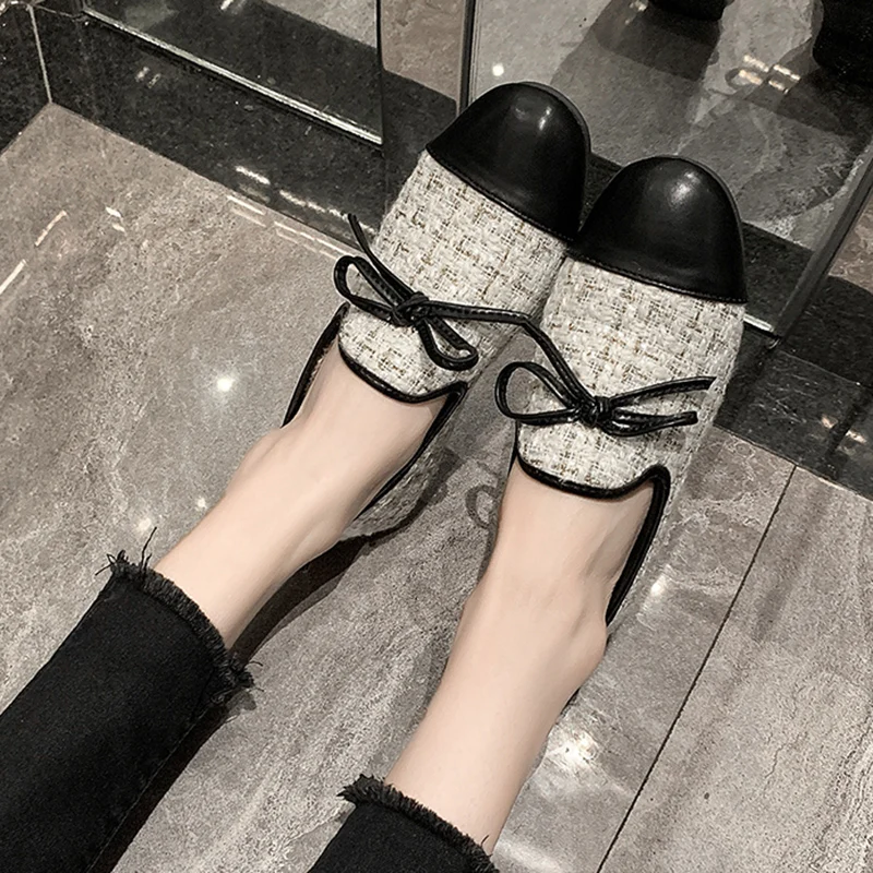 

Moccasin Shoes Female Footwear Casual Sneaker Round Toe Mixed Colors Oxfords Women's Bow-Knot Moccasins New Dress Winter