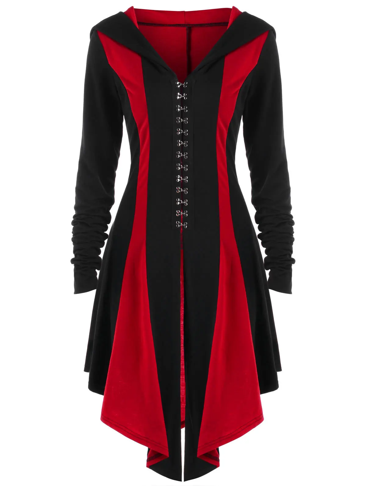 

New Color Blocking Hoodie Women Long Irregular Cloak Coat Back Drawstring Tie Femmes Casual 2021 Thin Style Clothing Street