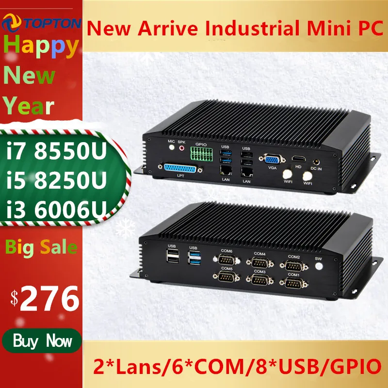 Mini ordenador Industrial sin ventilador, Intel i7-8550U, i3, DDR4, 2 x Intel Lans, 6 X COM, 8 x USB, GPIO, LPT, HDMI, VGA, 3G/4G, WiFi