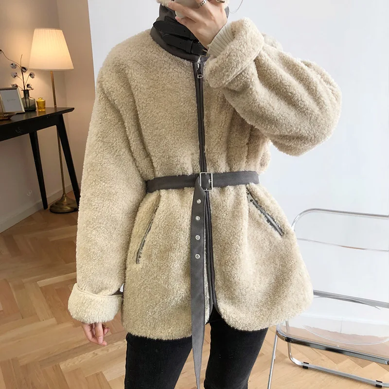Thickening Cotton Lamb Wool Jacket Woman Winter Long Sleeve Loose Warm Casual Female Coat