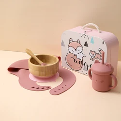 aparelho de jantar talheres pratos de bebê prato infantil kit alimentação conjunto pratinho comida para bebe Bebê silicone placa bpa livre adorável dos desenhos animados cozinha bib copo água crianças tigelas presente