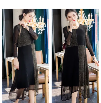 

HOT SELLING Miyake fashion three quarter o-neck fold Mesh A-Line dress IN STOCK