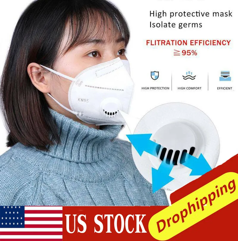 

USA STOCK KN95 Mask Face valved Mask 95% Filter Dust PM2.5 Respirator Muffle Safety Protective kf94 ffp3 N95