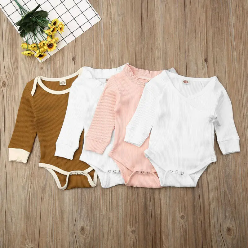 

0-24 M Toddler Baby Girls Clothes Basic Pure Color Outfit Long Sleeve Cotton Romper Baby Solid Jumpsuit Clothing Sunsuits New