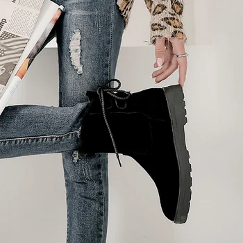 

Winter Snow Boots Women low heels platform Lace Up Thick Fur Warm Winter Boots Female Shoes Fashion Ankle Boots