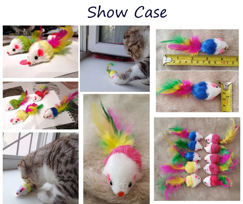 pawstrip 5pcs/lots False Mouse Cat Toys Feather Faux Fur Pet Cat Toy With Sound Rattling Mice Cat Playing Teaser Toy Interactive