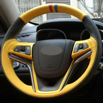 

For Chevrolet Malibu Volt Black Yellow Leather DIY Car Steering Wheel Cover anti-slip fit for all season
