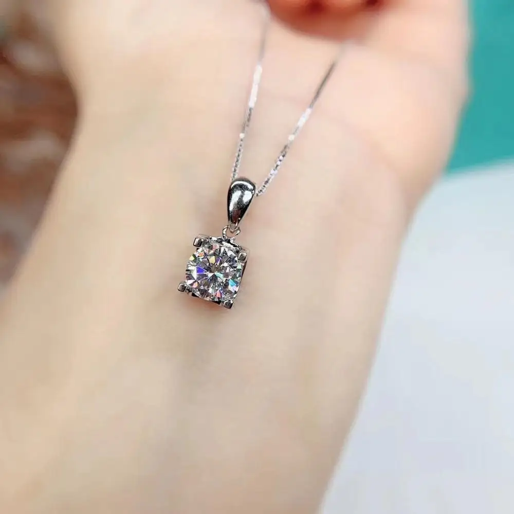 Круглые серебряные подвески Moissanite, 1 CT D VVS, роскошное ожерелье Moissanite Weding для женщин
