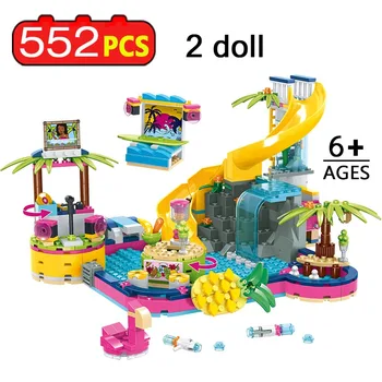 

New 552pcs Girls friends Summer Pool Building Blocks Compatible with Bricks Figures Kids Toys for Children Christmas