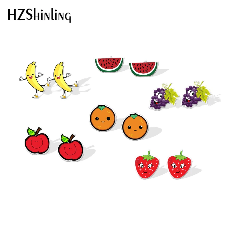 

2019 New Funny Banana Art Resin Earring Cute Apple Acrylic Earring Lovely Fruits Epoxy Shrinky Dinks Earrings Girl's Accessory