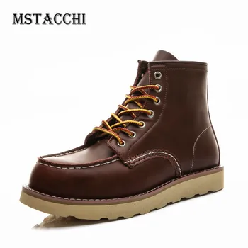 

MStacchi Genuine Leather High Quality High-Top Men Vulcanized Shoes Round Toe Cross-tied Non-Slip Solid Color Martin Boots 2020