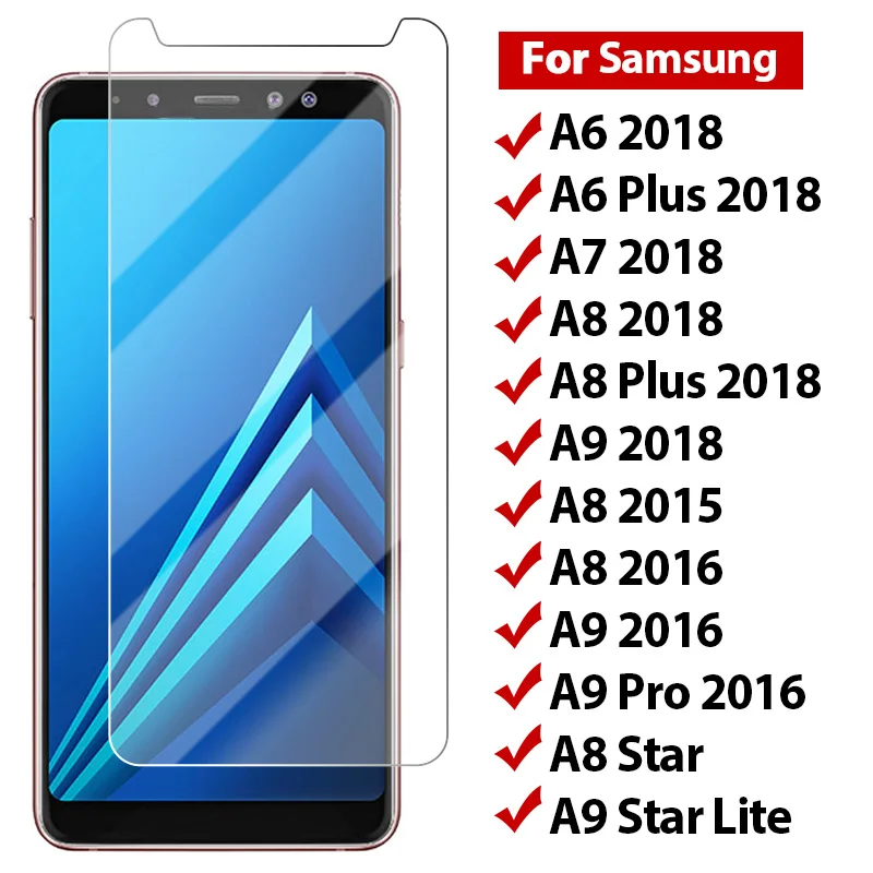 Vidrio Templado duro 9H para Samsung A7 2018 A750 A6 A8 Plus, película de teléfono, Protector de pantalla reforzado para Galaxy A9 Star Lite Pro 2016