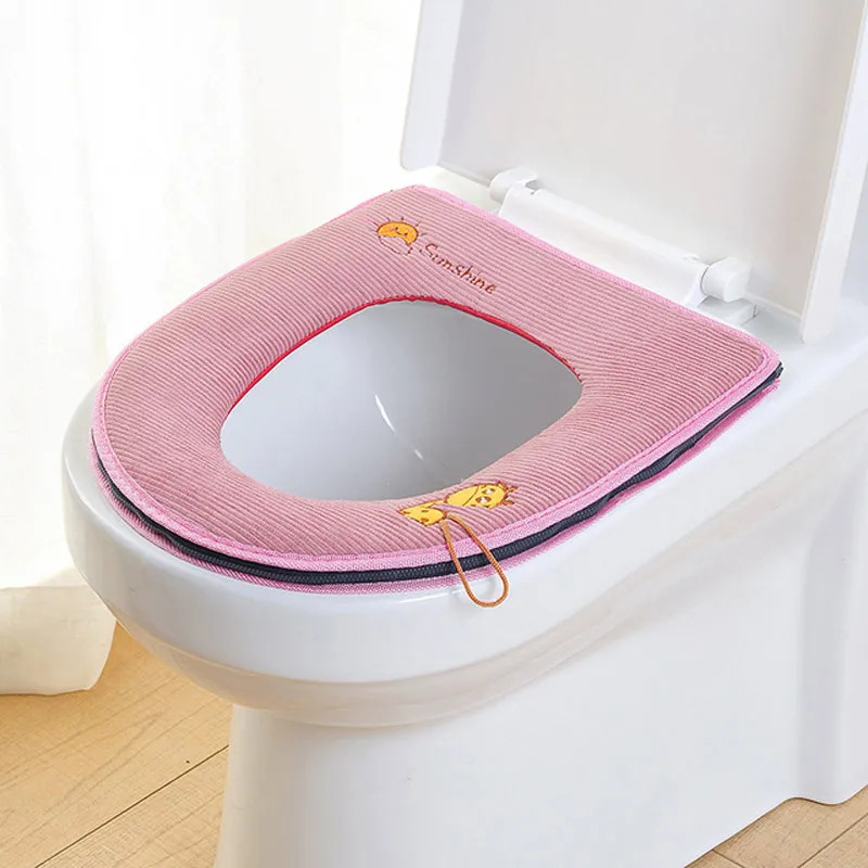 

2020 Soft Warm Embroidered Toilet Seat Cushion Convenient Zipper Toilet Seat With Handle Waterproof Toilet Seat For Bathroom