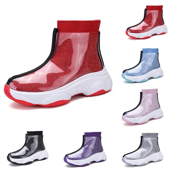 

Knit & PVC Transparent Sock Boots Women Increased Fashion Women's Shoes 6 Colors Casual Shoes Ladies Chunky Sneakers for Women