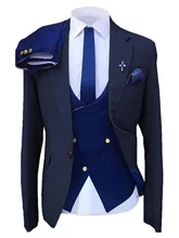 Traje de esmoquin a la moda para hombre, Blazer gris, chaleco y pantalones azul marino para novia y novio, talla grande, novedad de 2021