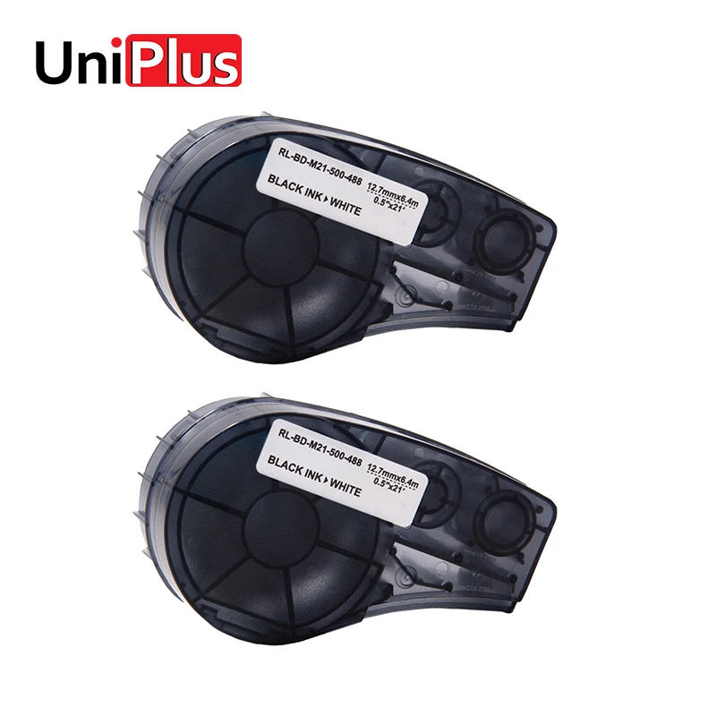 

UniPlus for Brady Label Tapes M21-500-488 2 Pieces Compatible BMP21-Plus Idpal Lapal 12.7mm*6.4m Black on White Label Maker