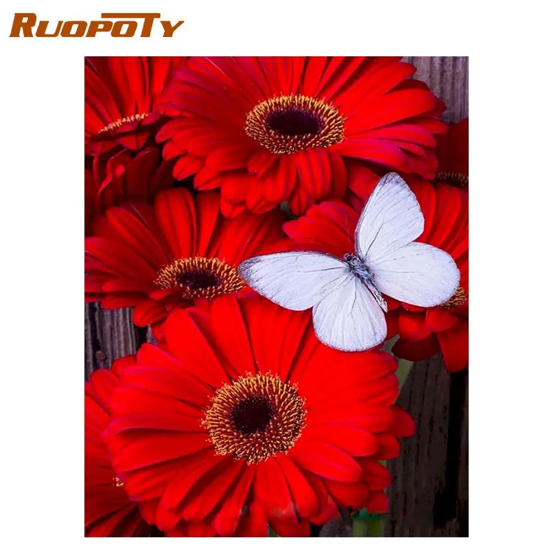 

RUOPOTY Butterfly and Flowers DIY Painting By Numbers Kit Canvas Picture Paint By Numbers Wall Art Craft For Home Decor