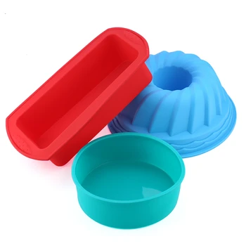 

3pcs Silicone Cake Mold Bakeware Set Round Cake Mould Rectangular Bread 3D Cake Mold Kitchen Family Baking Tools