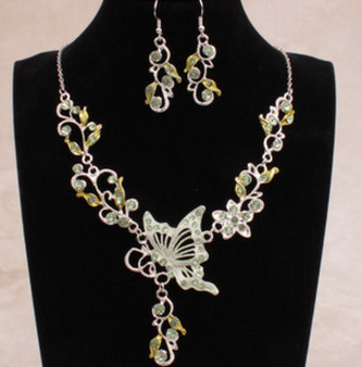 Jewelry Set Bride Rhinestone Jewelry Set Silver Plated Butterfly Choker Necklace Earrings Set Jewelry For Women Girls