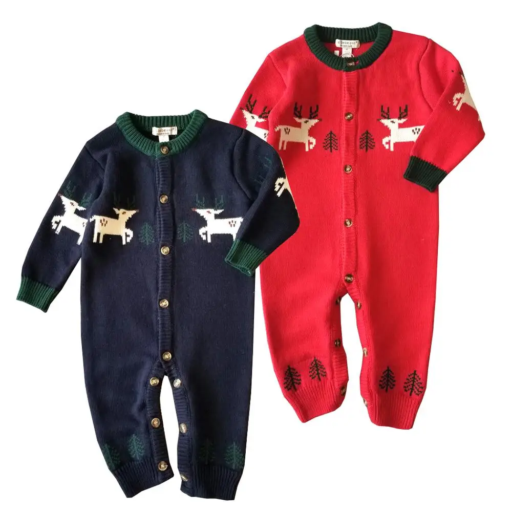 Рождественский комбинезон для новорожденных мальчиков и девочек с длинными рукавами, moose, Детский комбинезон для новорожденных, Рождественская вязаная одежда для маленьких мальчиков