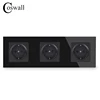 COSWALL Wall Crystal Glass Panel 3 Gang Power Socket Plug Grounded 16A EU Standard Electrical Triple Outlet White Black Grey ► Photo 2/5