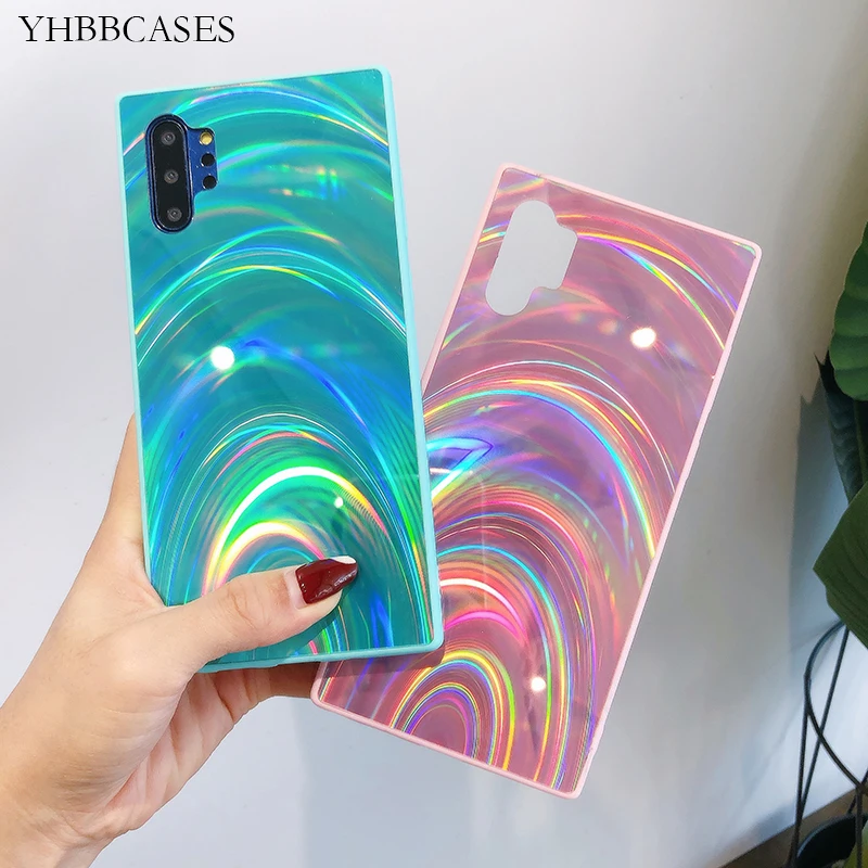 YHBBCASES для samsung Note 10 8 9 модные лазерные радужные чехлы для телефонов samsung Galaxy S8 S9 S10 Plus цветной мягкий чехол Аврора