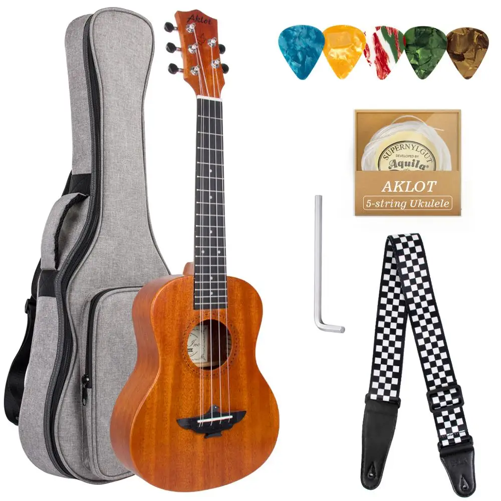 

Aklot 5 String Tenor Ukulele Solid Mahogany 26 Inch Uke Ukelele w/ Strap Picks Bag for Music Lover Birthday Christmas Gift