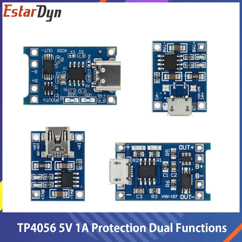 

TP4056 +Protection Dual Functions 5V 1A Micro USB 18650 Lithium Battery Charging Board Charger Module