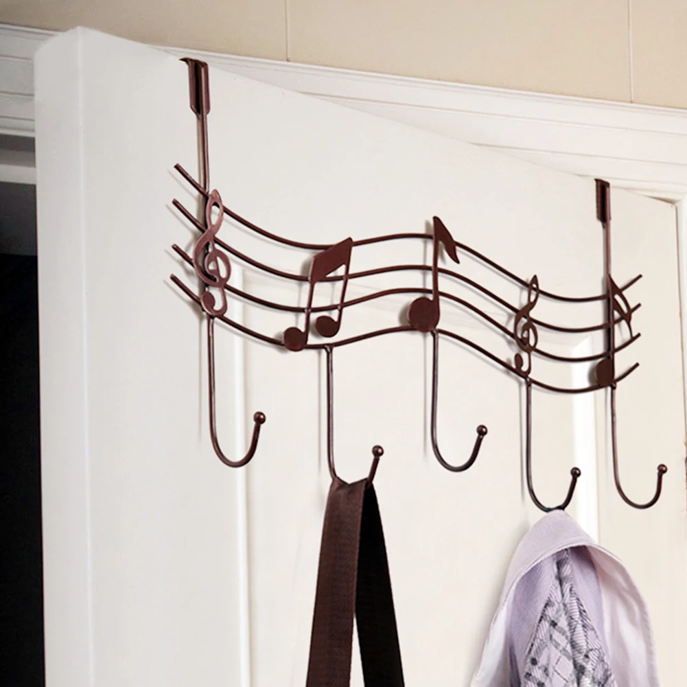

Hot Creative Music Note Wall Hooks 5-Hook Kitchen Bathroom Hanger Hooks Metal Iron Hanging Rack Optional