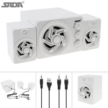 

SADA D-209 2.1 Mini White 3W Wooden Subwoofer PC Speaker Portable USB Desktop Computer Speaker with Colorful Lights for TV