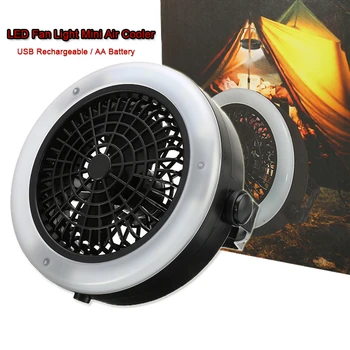 

2 In 1 Portable Ceiling Fan Light 12 LED Mini Air Cooler Outdoor Camping Tent Lamp Hanging Hook Lantern USB/ AA Battery