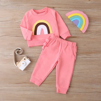 

Baby Girl Autumn Kids Clothes Set Cotton Rainbow Long Sleeve Boutique Outfits Children Clothes Girls Fall Children's Clothing