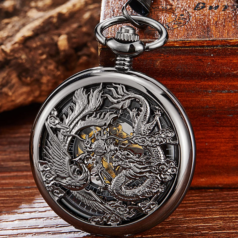 Механические карманные часы с уникальным шариком дракона полые скелетоны в