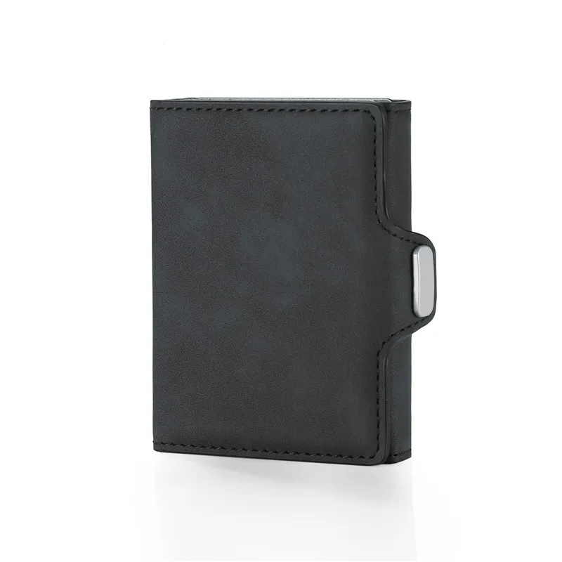 

Bycobecy 2020 New Business Button RFID Anti-Theft Credit Card Holder Pu Aluminum Men Wallet Multifunctional Card Case Organizer