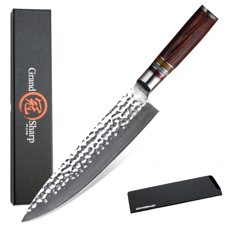 

GRANDSHARP 7.7 Inch Damascus Chef Knife Japanese Damascus Steel vg10 Kitchen Knives Cooking Tools Hammered Blade Japanese Knife
