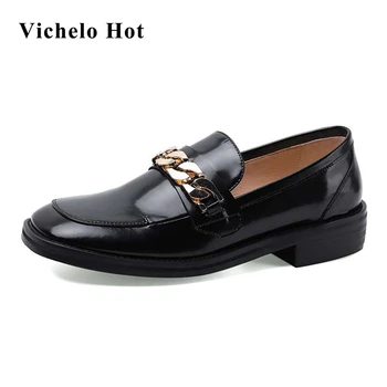 

Vichelo Hot limited customization big size autumn recommend basic genuine leather round toe metal decoration women pumps L5f1