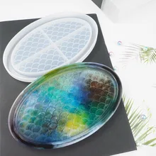 DIY kristal epoksi kalıp, kompostosu, okyanus balığı ölçeği, Oval tepsi, saklama kutusu, reçine salıncak masa, silikon kalıp