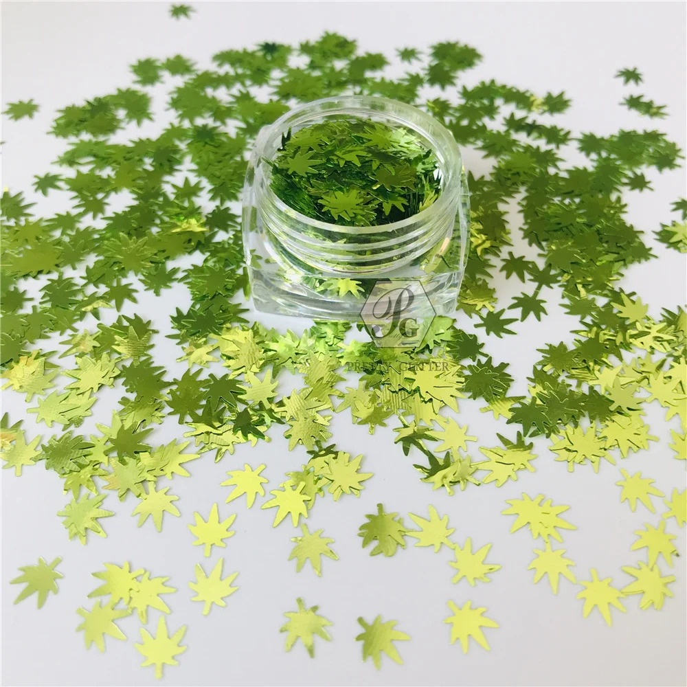 PrettyG 10g Pack Hemp Leaves-Weed Leaves Shape Glitter Sequins for Resin DIY Making Art Craft Nail Makeup Decoration Accessories