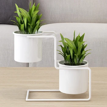 

Nordic Creative Desktop Flower Plants Pot Stand Iron Art Double Flower Container Planter Pot Rack for Home Wedding Decor