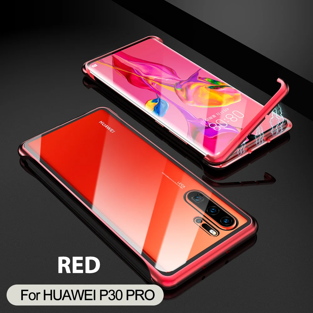 Для huawei P30/Pro Чехол на магните Алюминиевый металлический противоударный чехол без рамки для huawei P30 Pro Прозрачный задний стеклянный чехол s P30Pro
