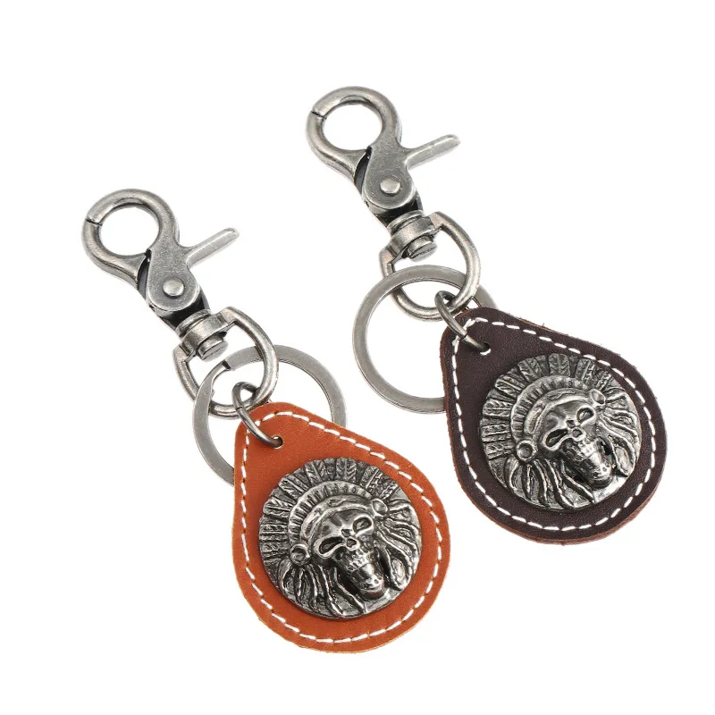 

Europe And America Punk Retro Alloy Cattle-leather Key Ring Supply of Goods Punk Leather Keychain Men Accessories