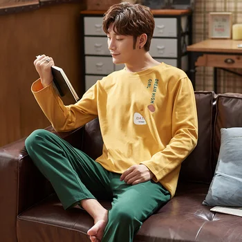 

Men's pajamas spring and autumn cotton long sleeve cartoon youth autumn and winter all cotton home clothes student winter suit