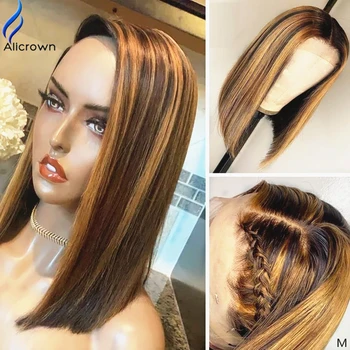 

Alicrown Short Bob Lace Front Human Hair Wigs Brazilian Ombre Deep 13*6 Lace Wigs Bleached Knots Non-Remy Middle Ratio