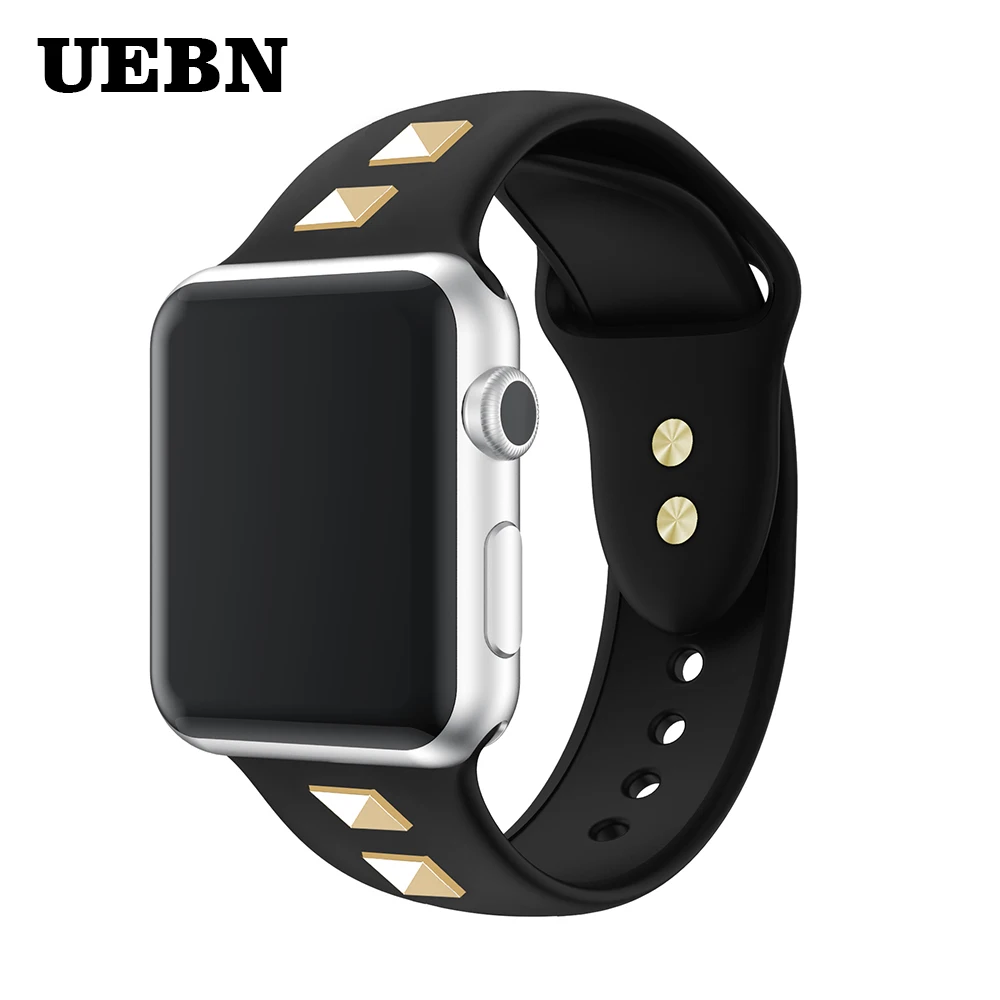 

UEBN Sport band for Apple Watch series 4 3 2 1 rivet Silicone strap for iWatch nail Soft Replacement adapter 38 40 42 44mm