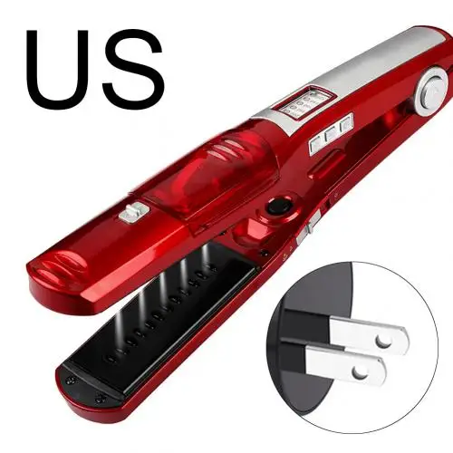 Red US Plug Профессиональные утюжки для выпрямления керамических быстронагреваемых сухих влажных волос двойного назначения, Электрические Паровые щипцы для завивки волос, выпрямитель для волос, новинка - Цвет: Red US Plug