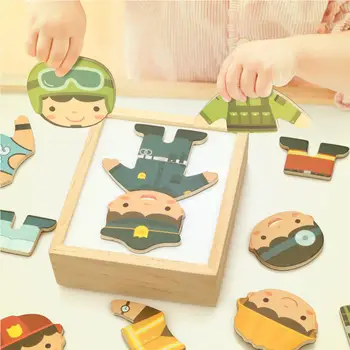 

Kuulee Baby Wooden Changing Magnetic Kids Cartoon Figure Dress Up Puzzle Sets Educational Toys Child Interesting Toys