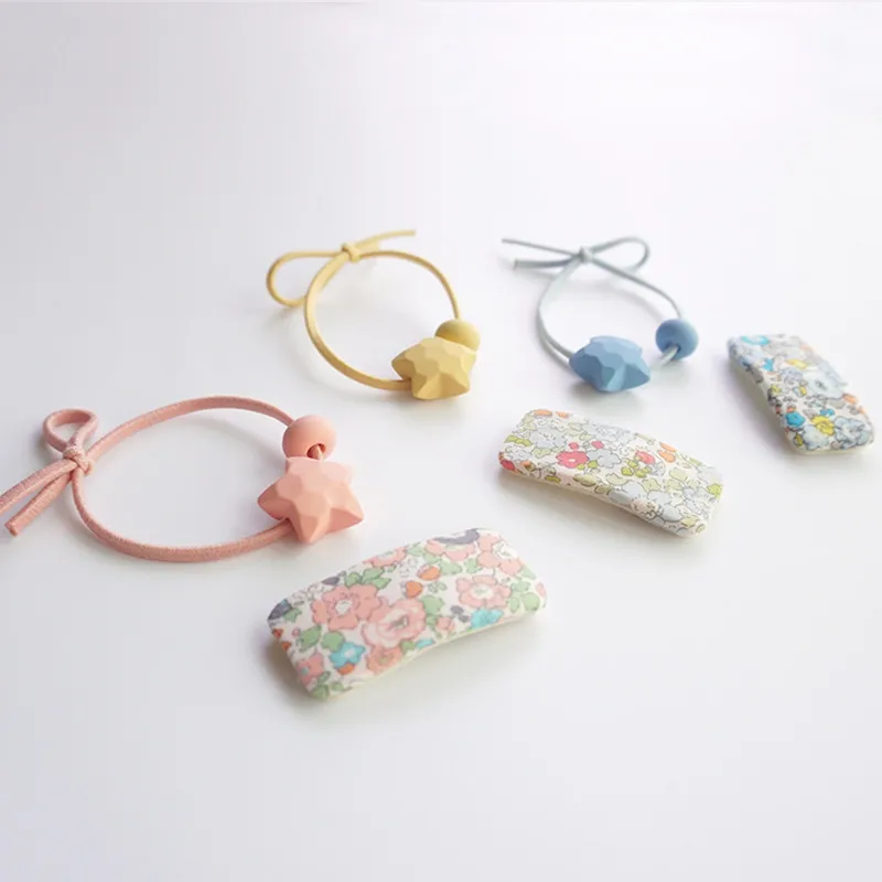 

Floral Fabric Rectangular Hair Clip Star Hair Rope Combination Set Hair Accessories