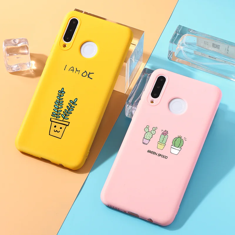 Чехлы с зелеными кактусами в горшке для Huawei P Smart 2019 P20 P30 Mate 10 20 30 Honor 9 Lite Pro 20i 10i 9X 8X