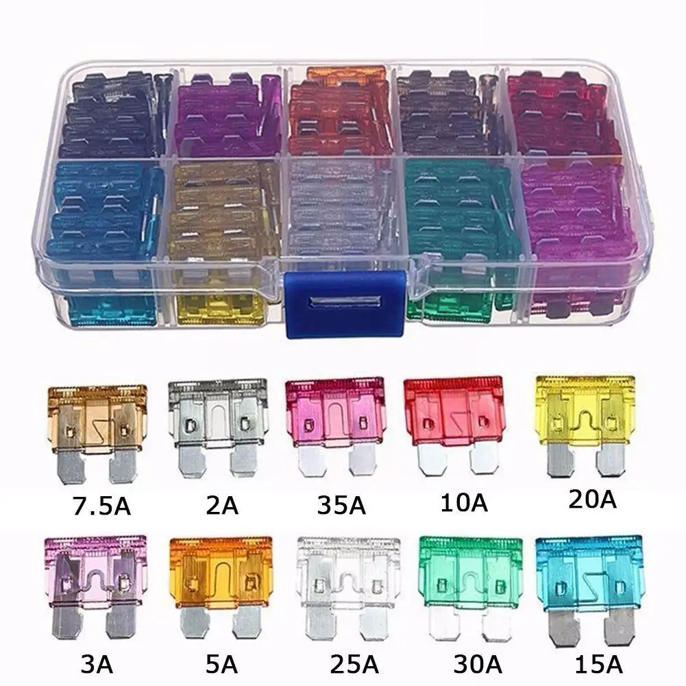100/50ps Profile Medium Size Blade Type Car Fuse Assortment 2/3/5/7.5/10/15/20/25/30/35a Fuse